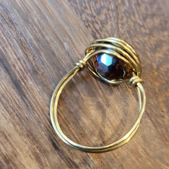 Gold Tone Iridescent Bead Wire Wrapped Ring, Size 7 - Picture 8 of 11